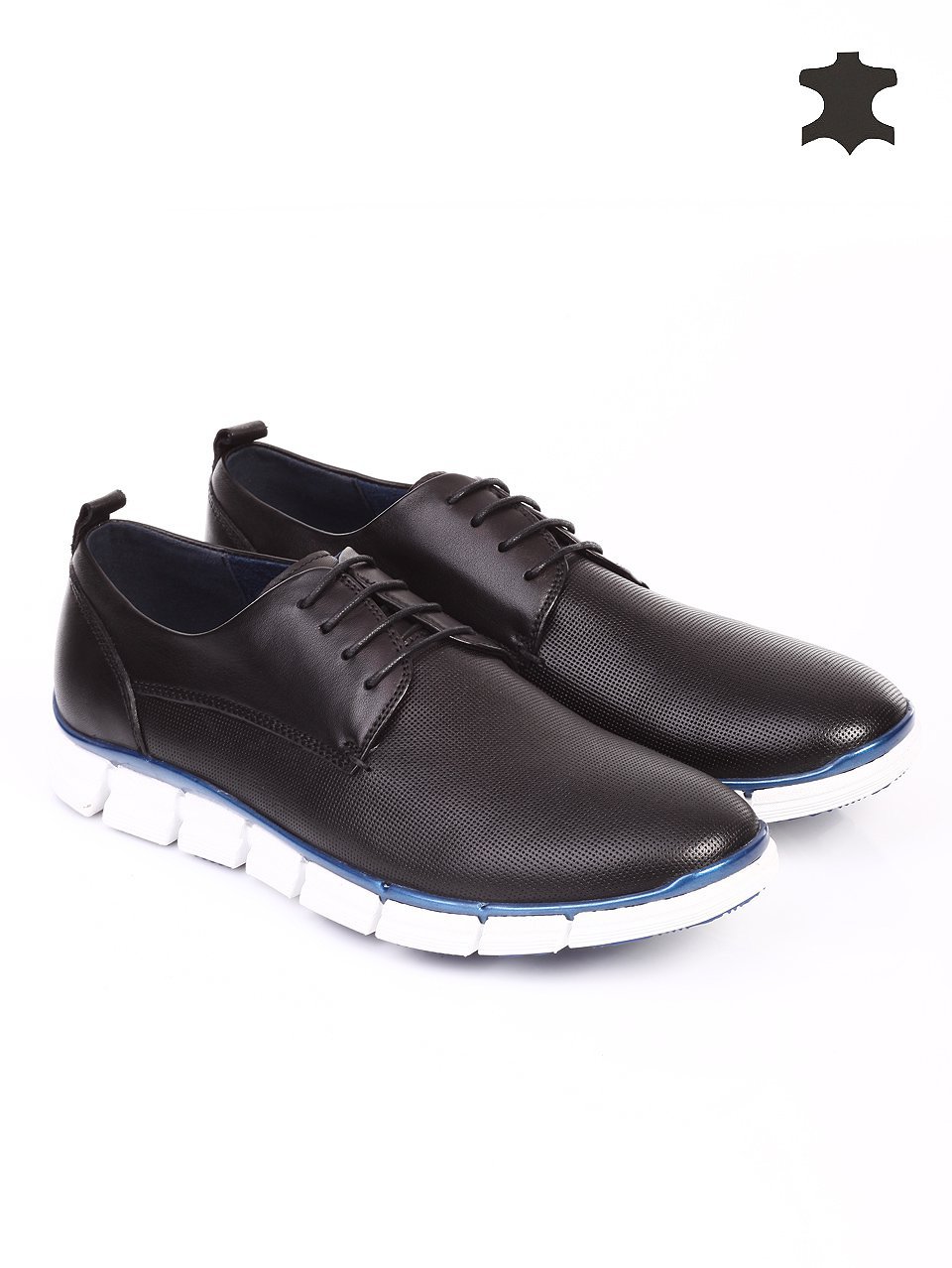 Спортно-елегантни мъжки обувки от естествена кожа 7N-15718 black