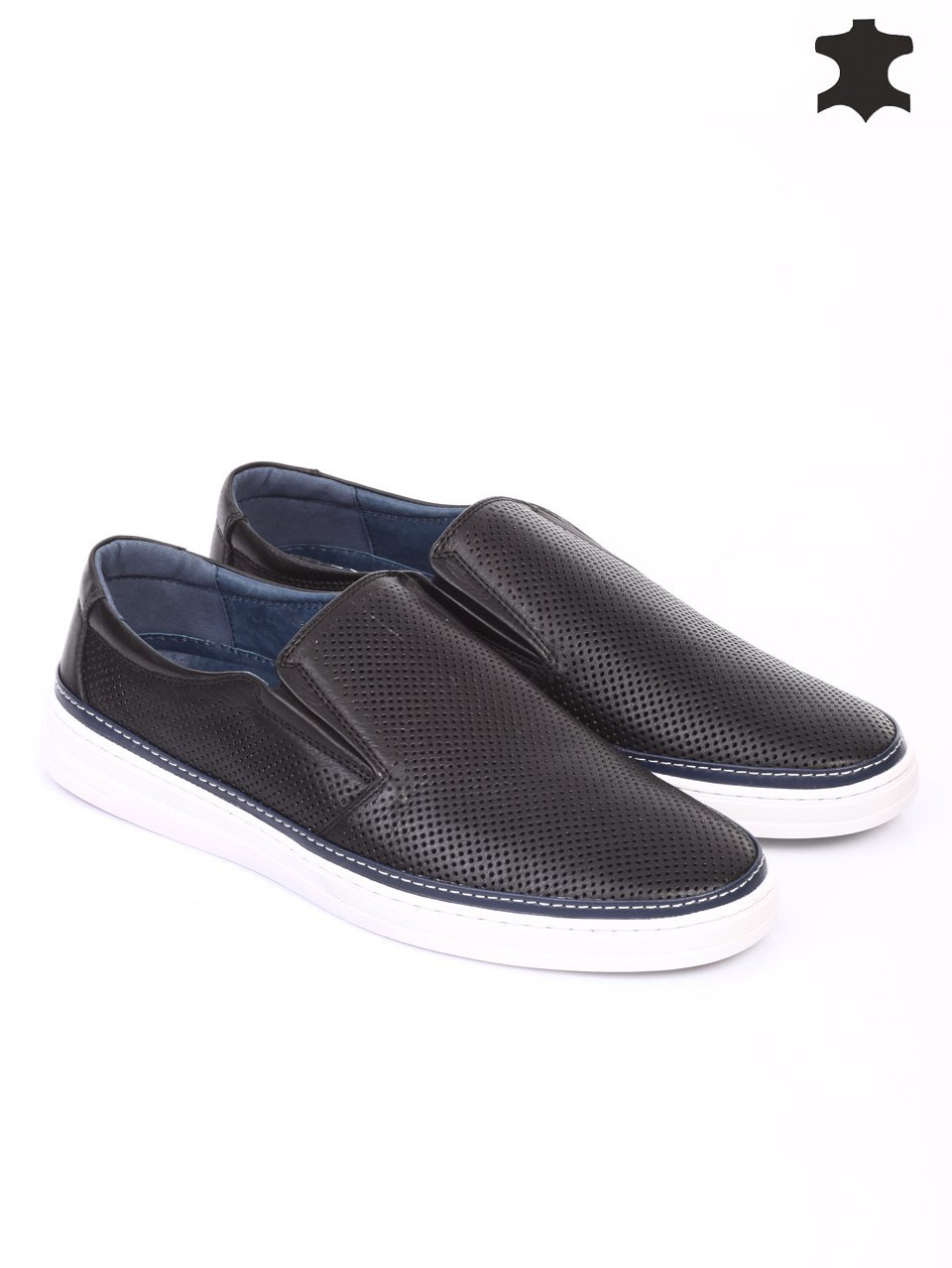 Ежедневни мъжки обувки от естествена кожа в черно 7N-16275 black
