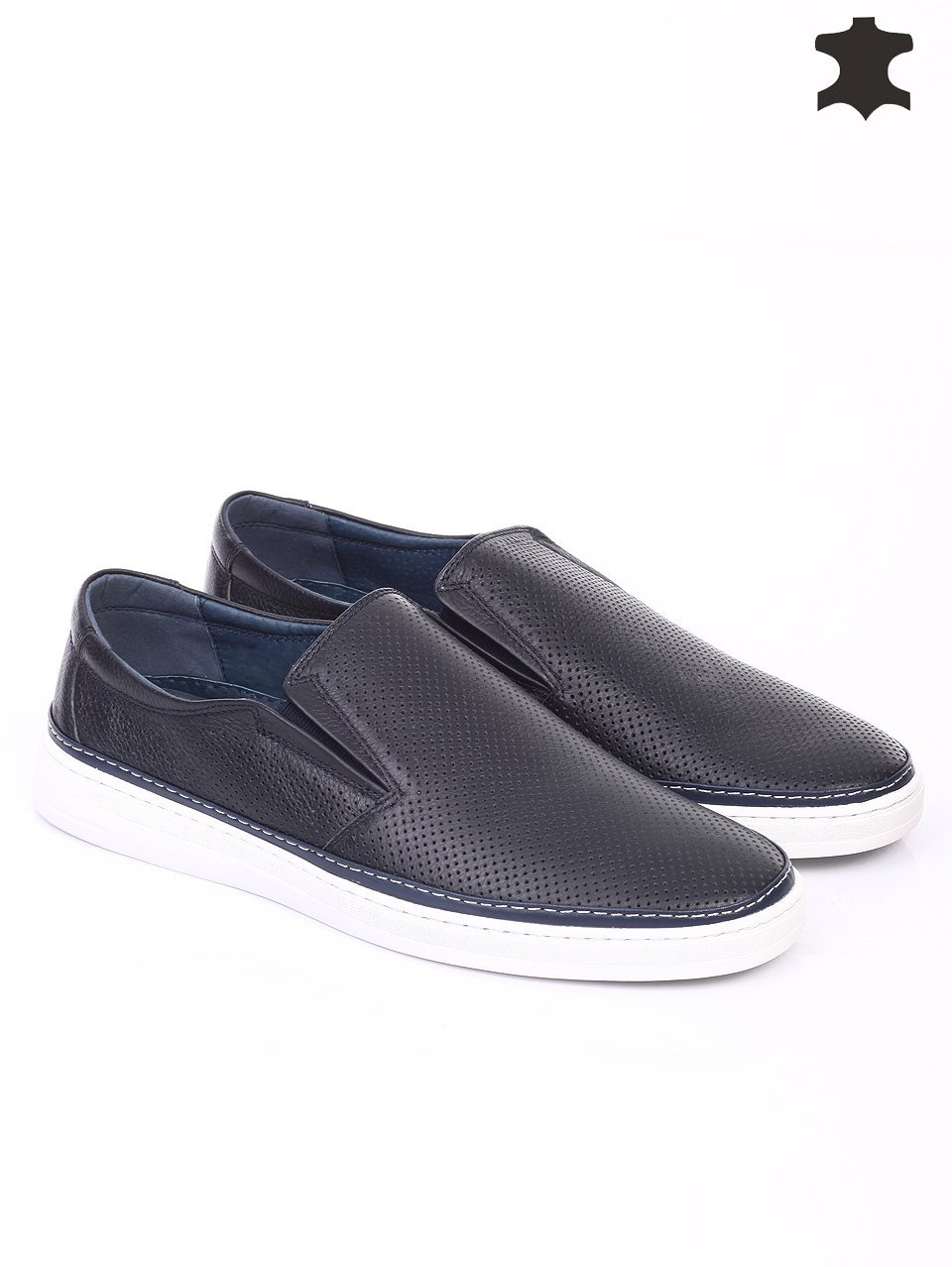 Ежедневни мъжки обувки от естествена кожа в синьо 7N-16275 navy