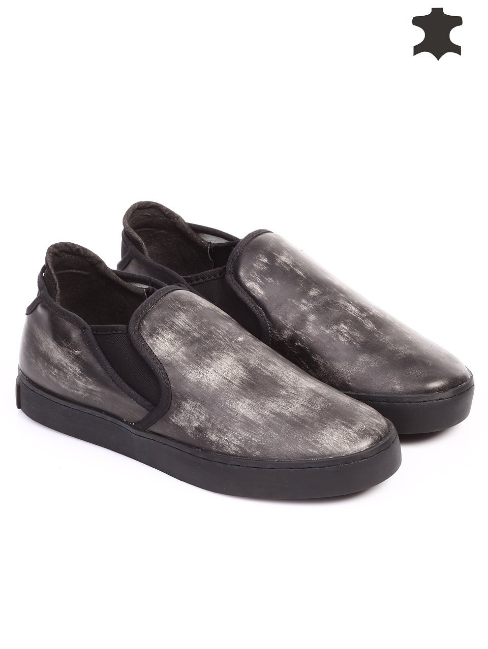 Ежедневни мъжки обувки от естествена кожа в черно 7T-15729 black