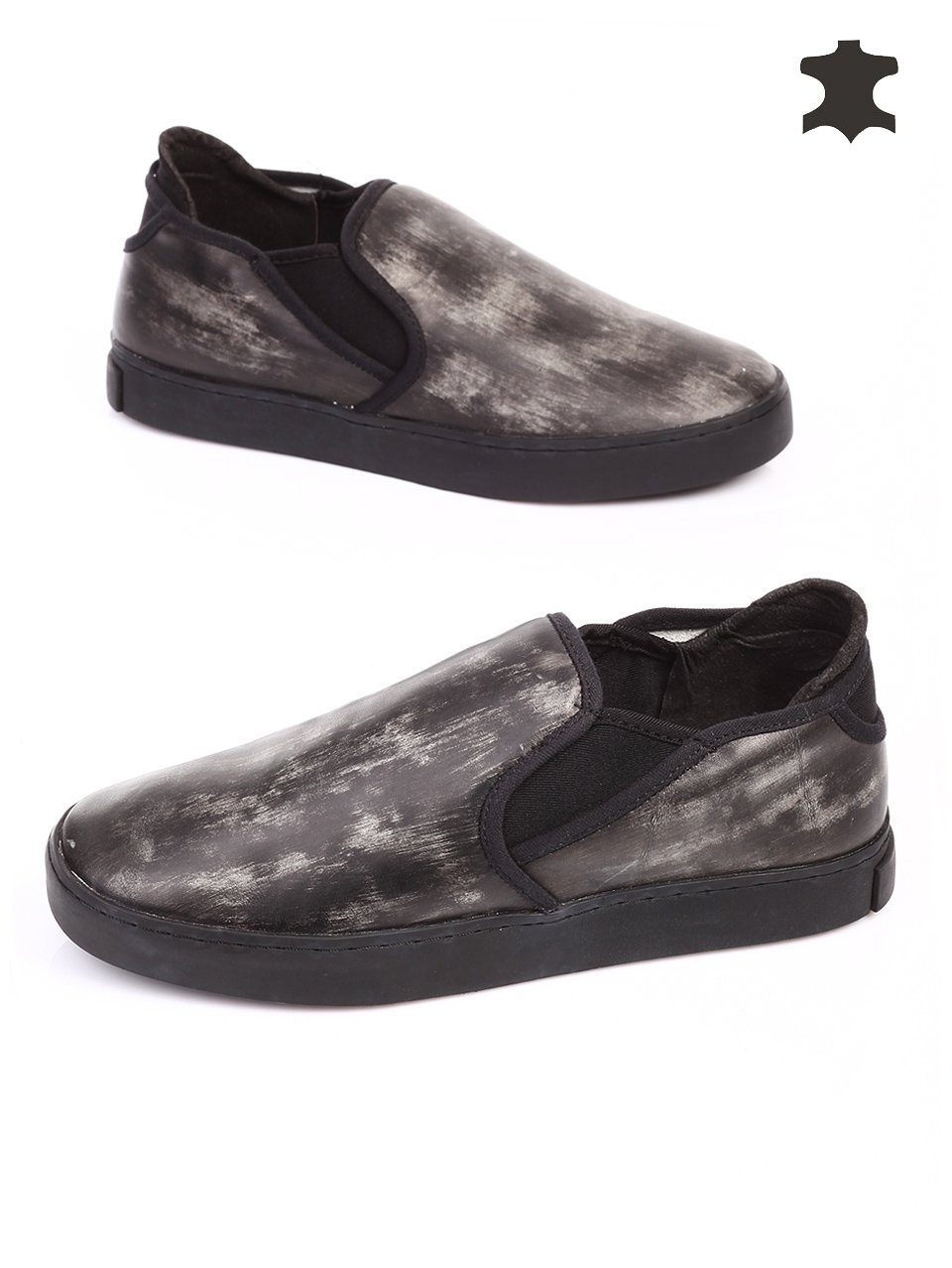 Ежедневни мъжки обувки от естествена кожа в черно 7T-15729 black