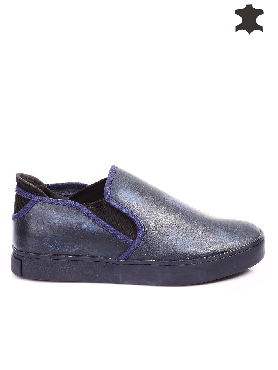 Ежедневни мъжки обувки от естествена кожа в синьо 7T-15729 navy