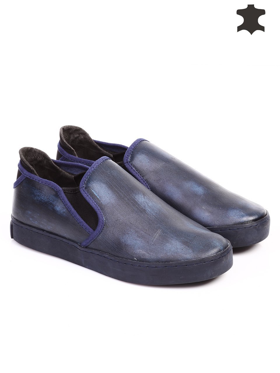 Ежедневни мъжки обувки от естествена кожа в синьо 7T-15729 navy