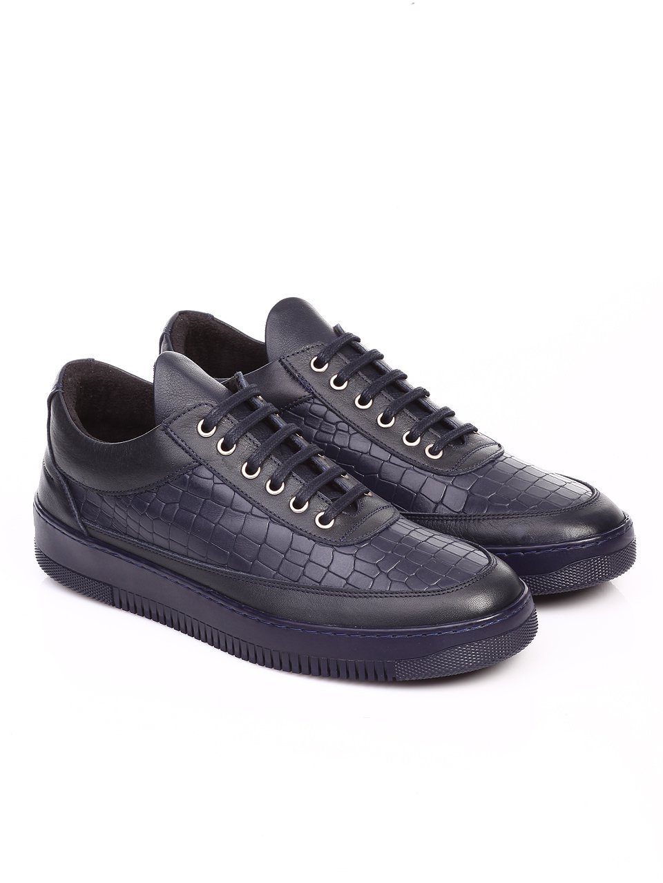Ежедневни мъжки обувки от естествена кожа в синьо 7AT-16920 navy