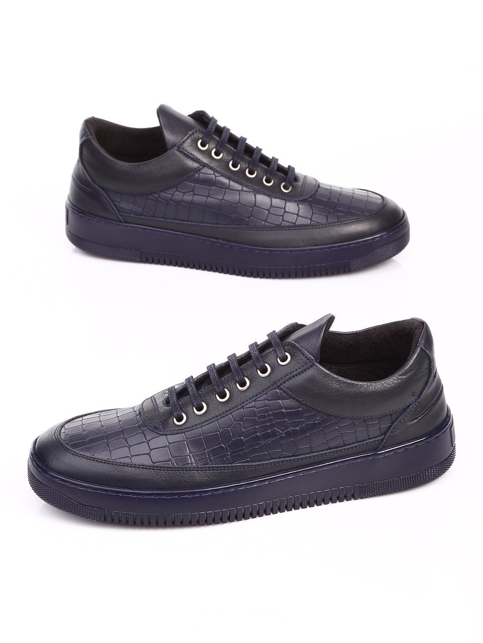 Ежедневни мъжки обувки от естествена кожа в синьо 7AT-16920 navy
