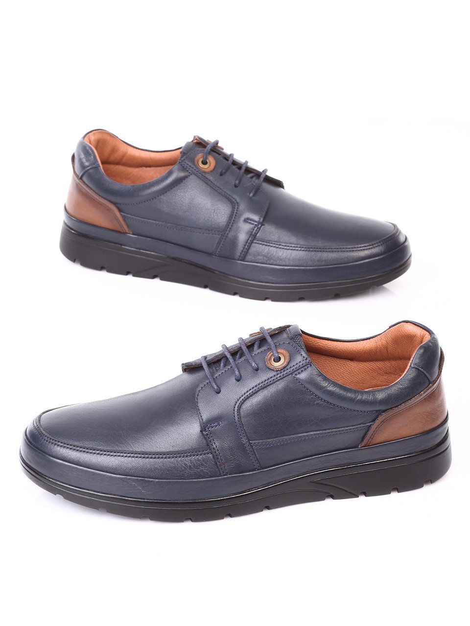 Ежедневни мъжки обувки от естествена кожа в синьо 7AT-171124 blue