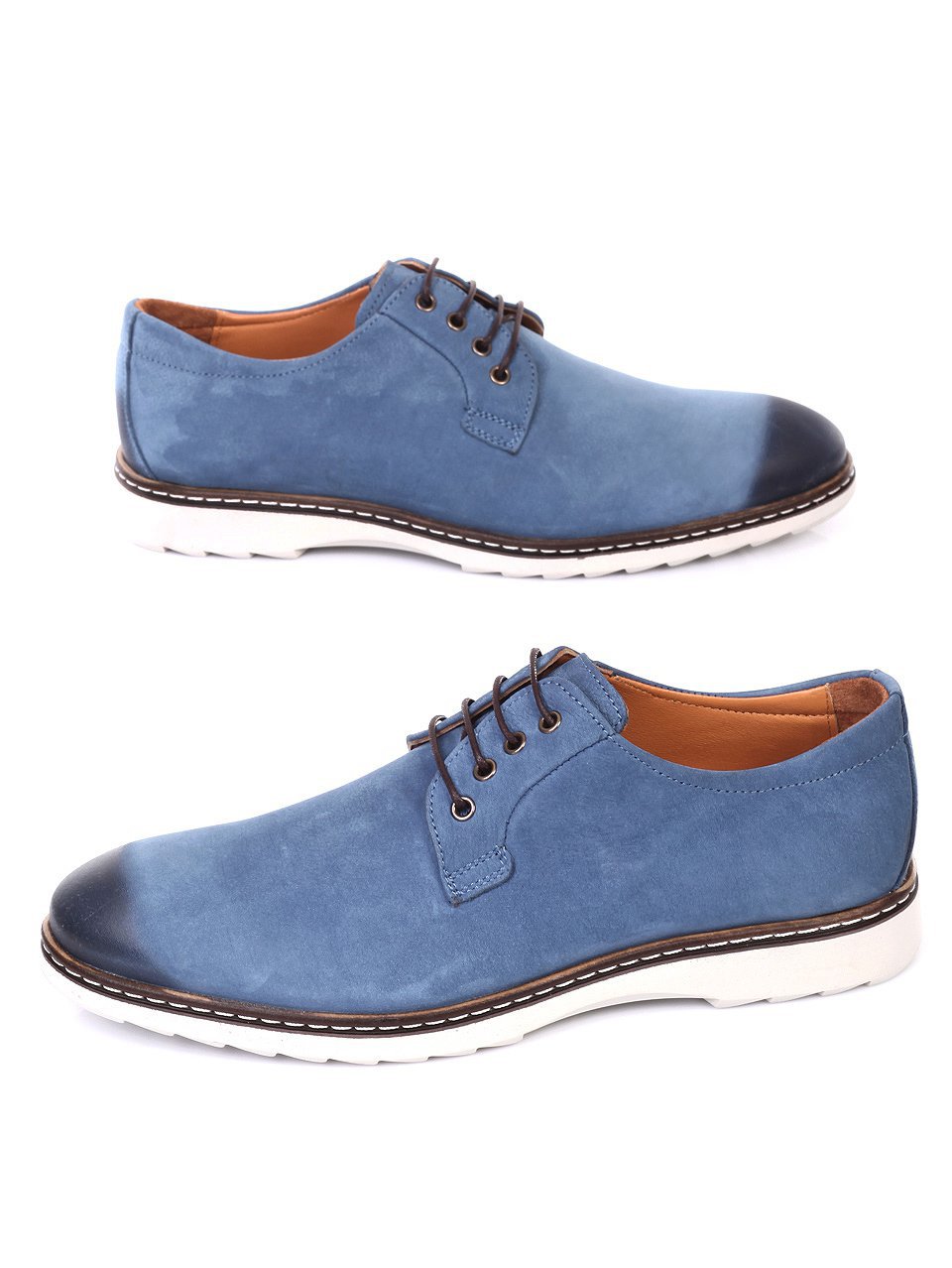 Официални мъжки обувки от естествена кожа в синьо 7AT-18581 blue
