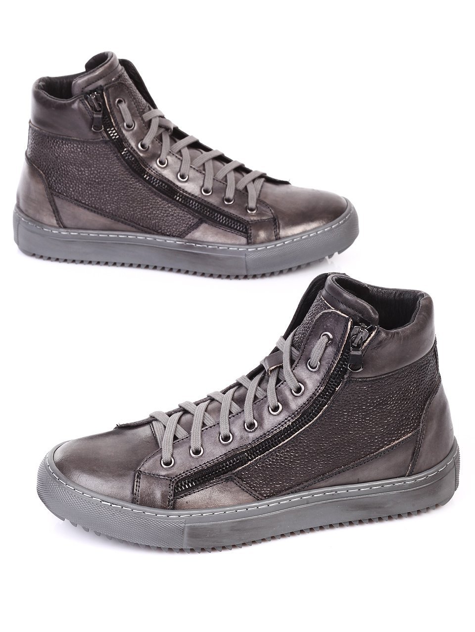 Ежедневни кецове обувки от естествена кожа 6AM-16807 grey
