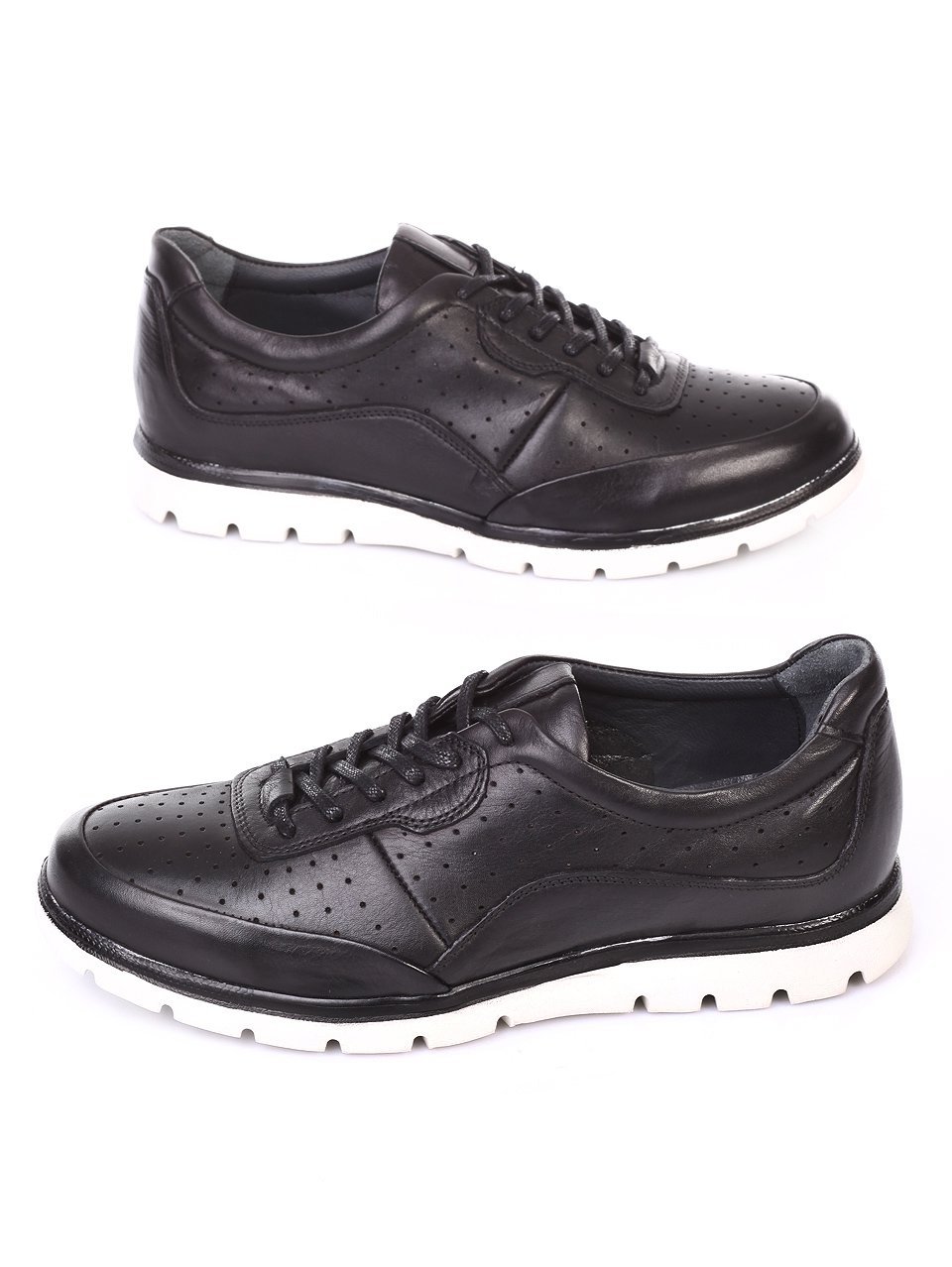 Ежедневни мъжки обувки от естествена кожа в черно 7AT-18582 black