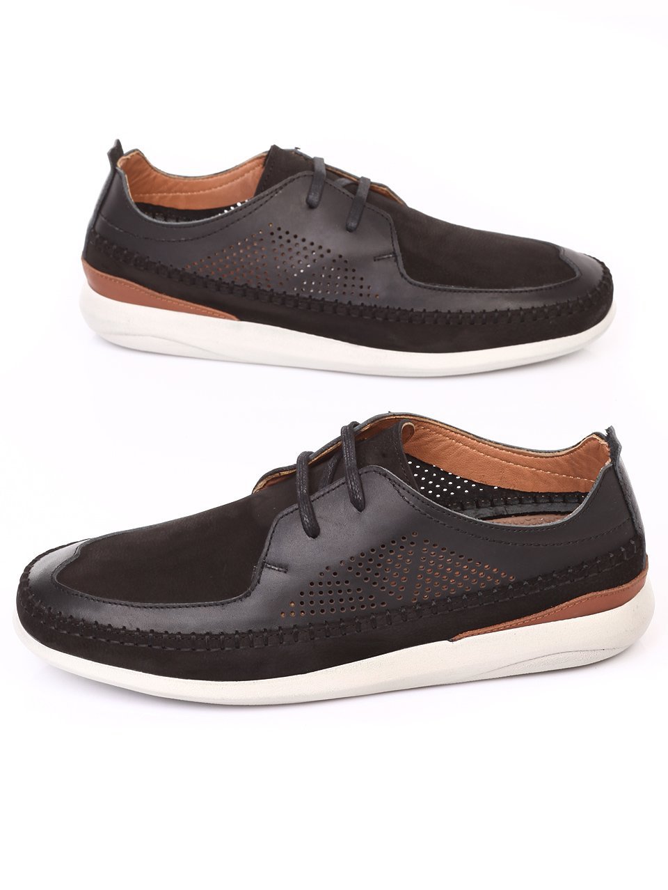 Мъжки обувки от естествена кожа и естествен набук 7AT-18528 black