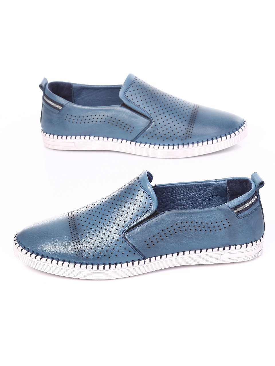 Спортно-елегантни мъжки обувки от естествена кожа 7AT-17598 lt.blue