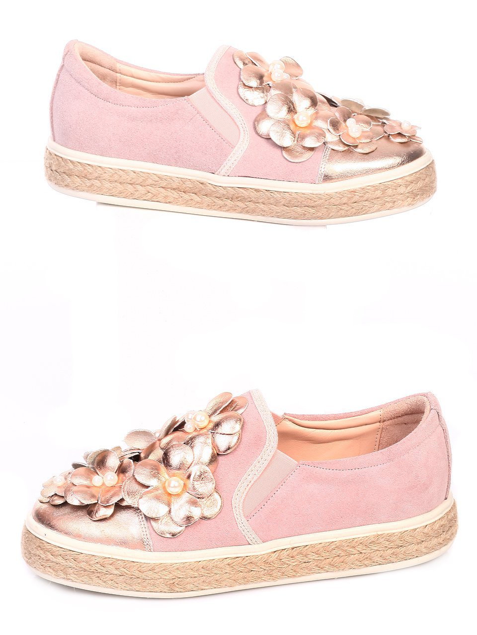 Дамски обувки от естествена кожа и естествен велур 3AT-17628 pink