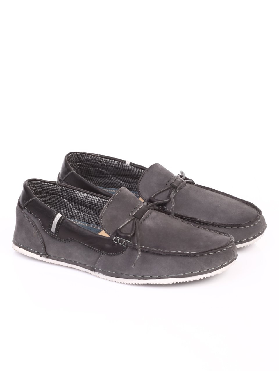 Mъжки обувки от естествен набук в сиво 7N-17393 grey