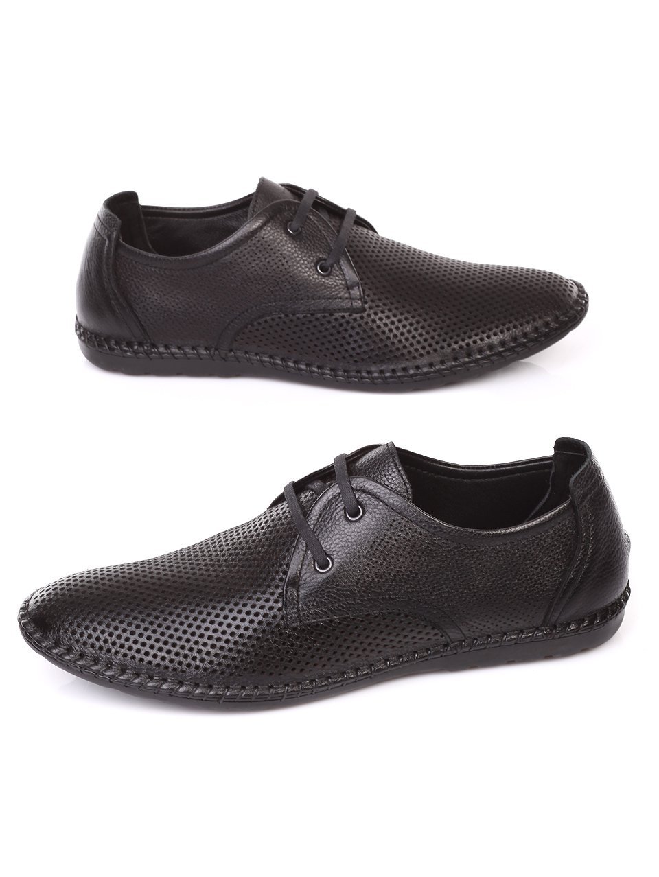 Ежедневни мъжки обувки от естествена кожа в черно 7AT-18524 black