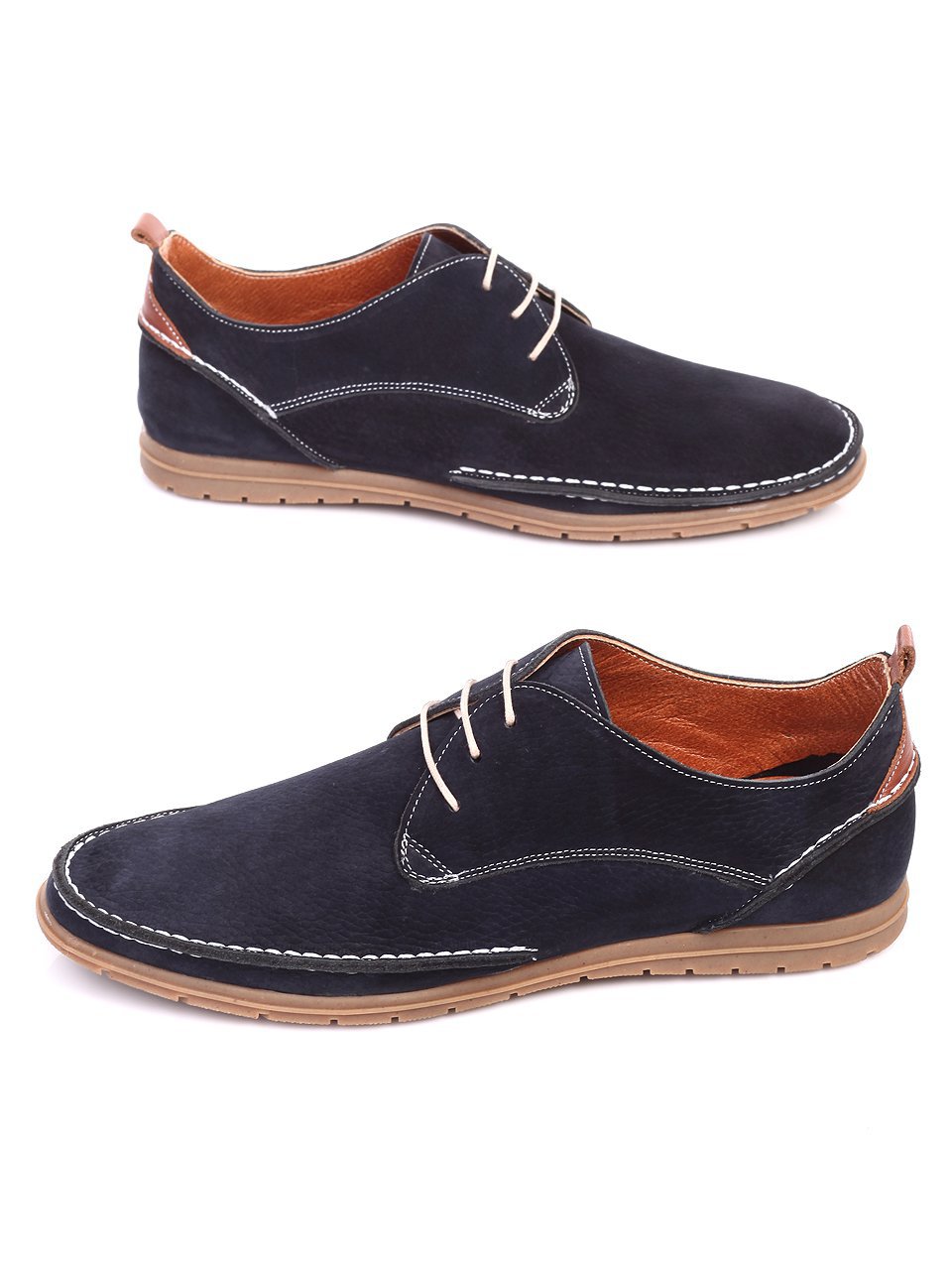 Спортно-елегантни мъжки обувки от естествен велур 7AT-17594 dk blue