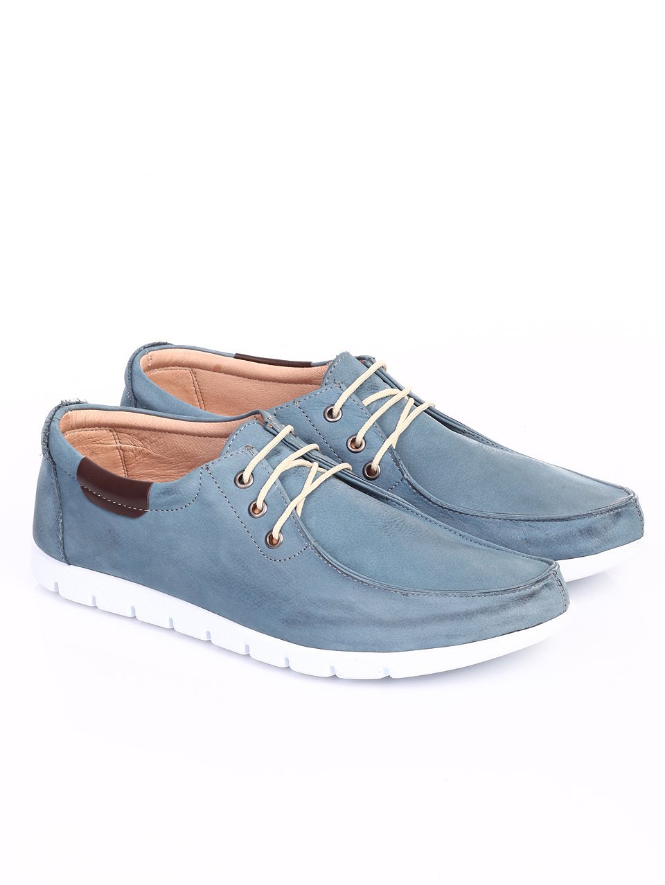Спортно-елегантни мъжки обувки от естествена кожа 7AT-17609 lt.blue
