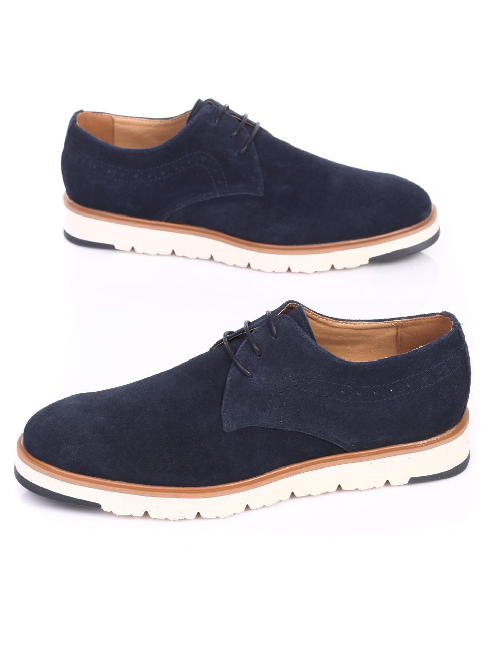 Ежедневни мъжки обувки от естествен велур в синьо 7N-17451 navy