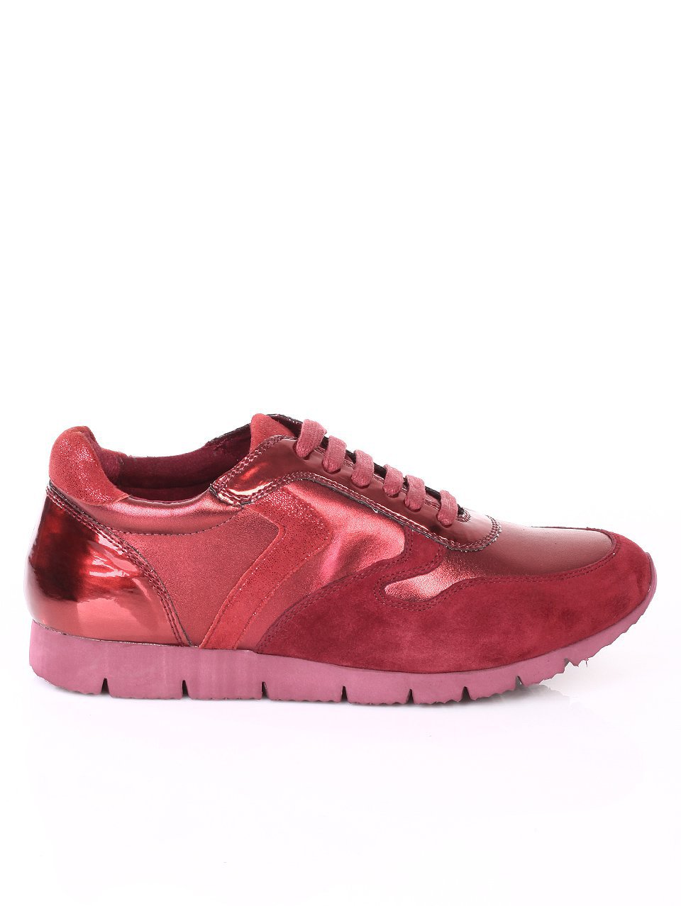 Дамски обувки от естествена кожа и естествен велур 3I-17770 burgundy