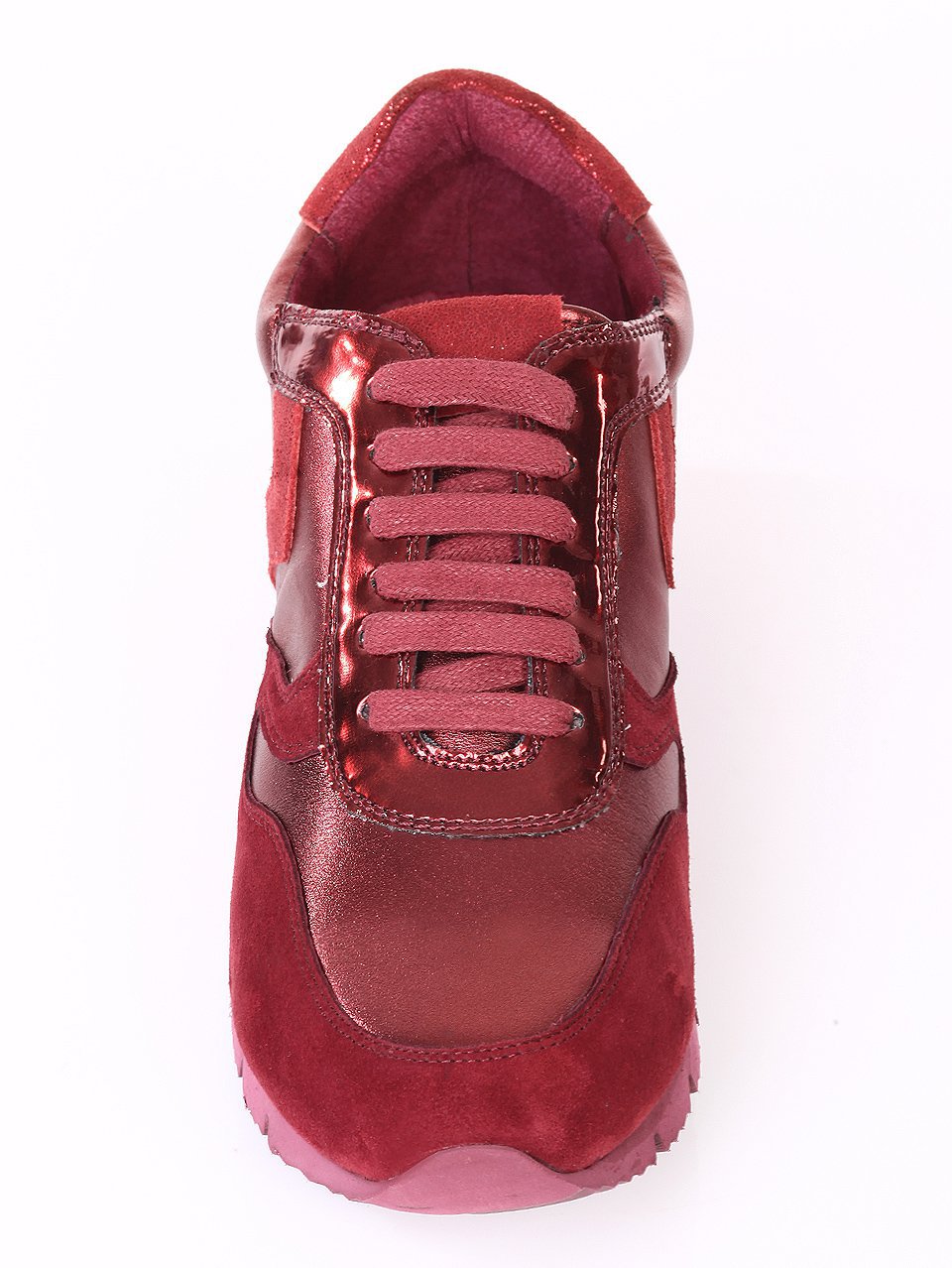 Дамски обувки от естествена кожа и естествен велур 3I-17770 burgundy