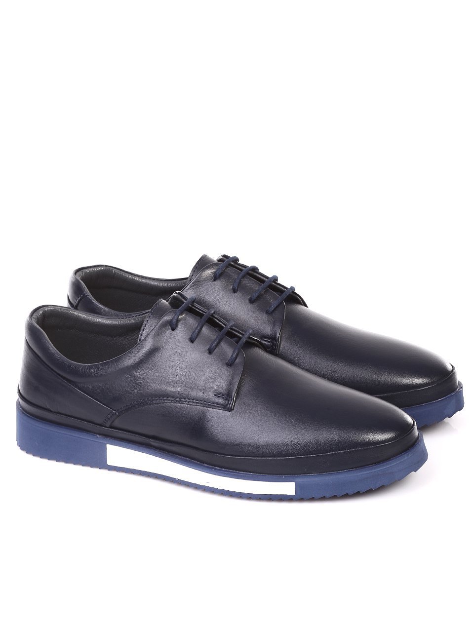 Ежедневни мъжки обувки от естествена кожа в синьо 7AT-18558 dk.blue