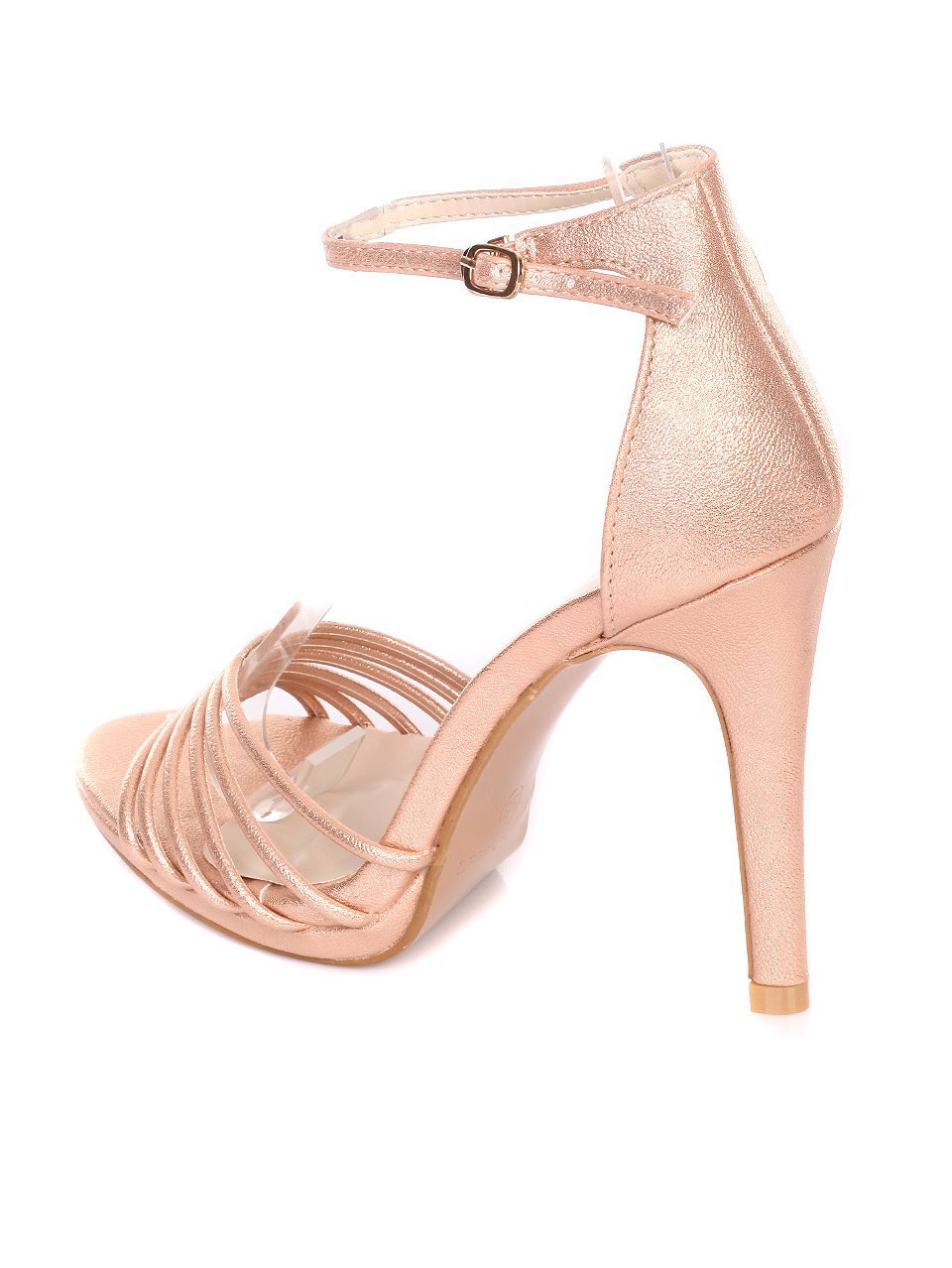 Елегантни дамски сандали на ток в розово и златисто 4R-18398 champagne