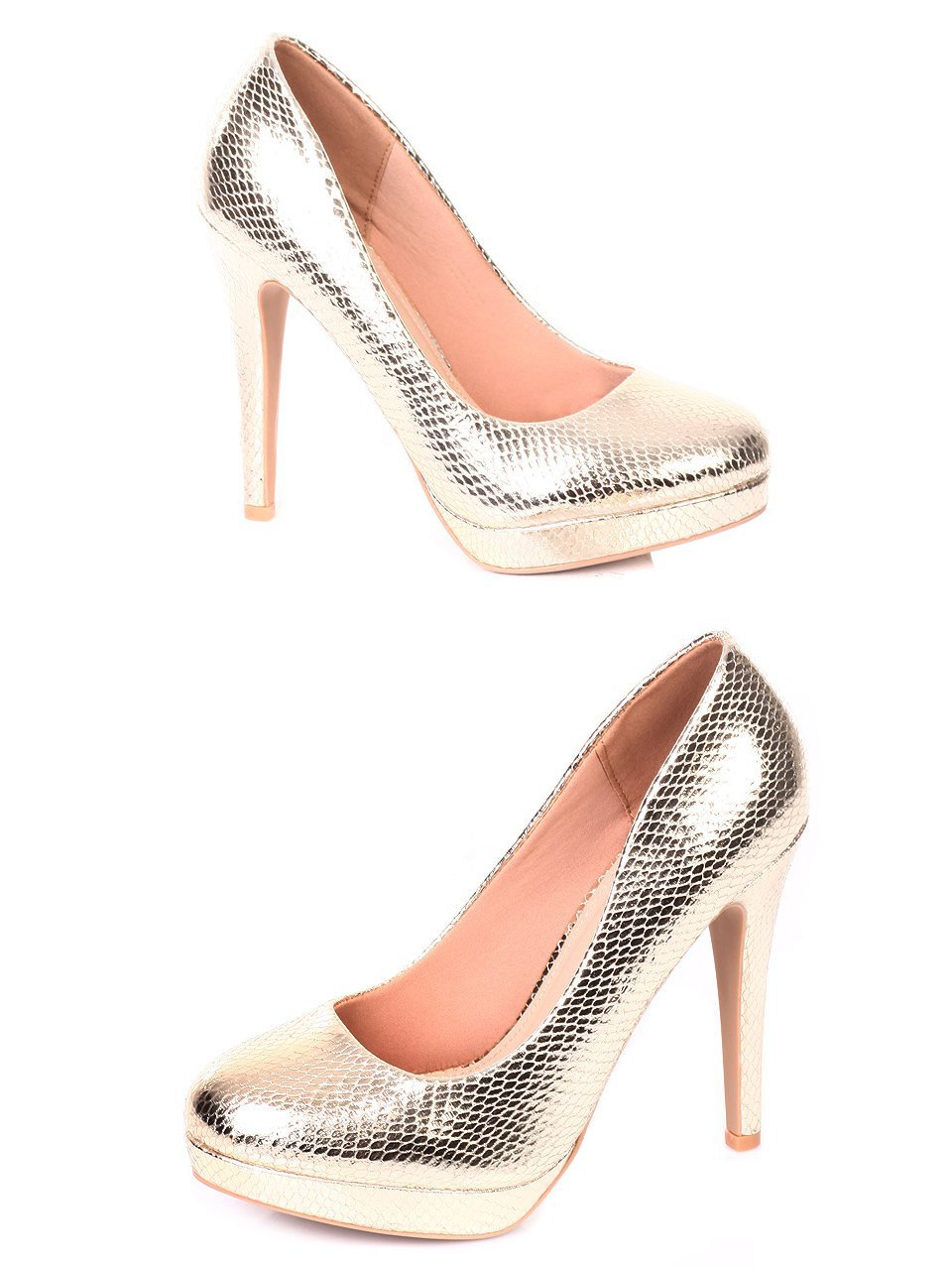 Елегантни дамски обувки на ток в златисто 3M-18008 gold