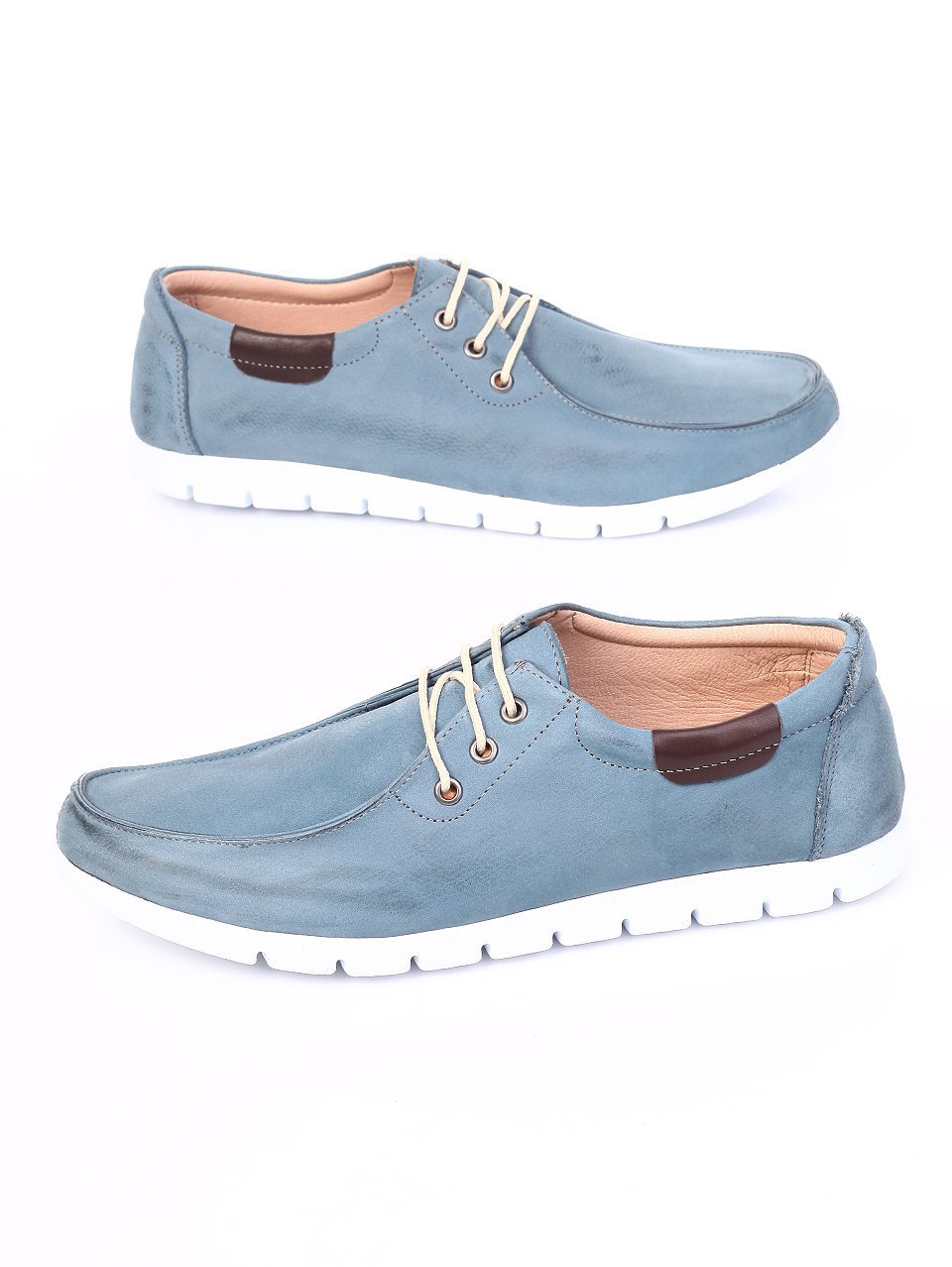 Спортно-елегантни мъжки обувки от естествена кожа 7AT-17609 lt.blue