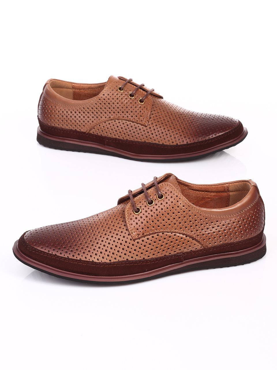 Мъжки обувки от естествена кожа и естествен велур 7N-17419 brown