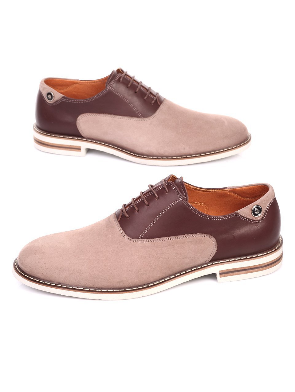 Мъжки обувки от естествена кожа  и естествен велур 7AT-17557 brown