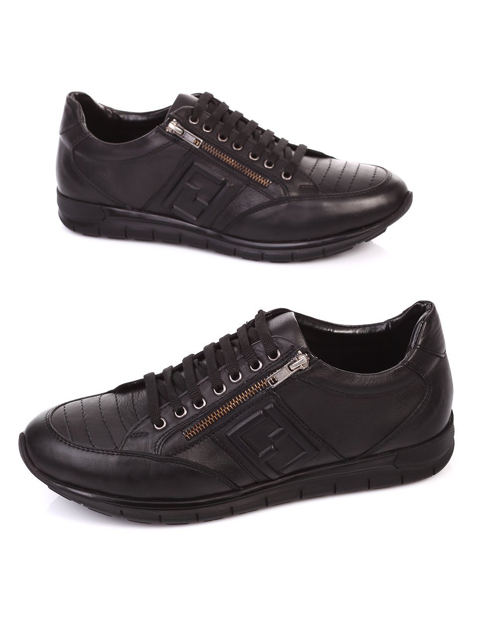 Ежедневни мъжки обувки от естествена кожа в черно 7AT-16865 black 