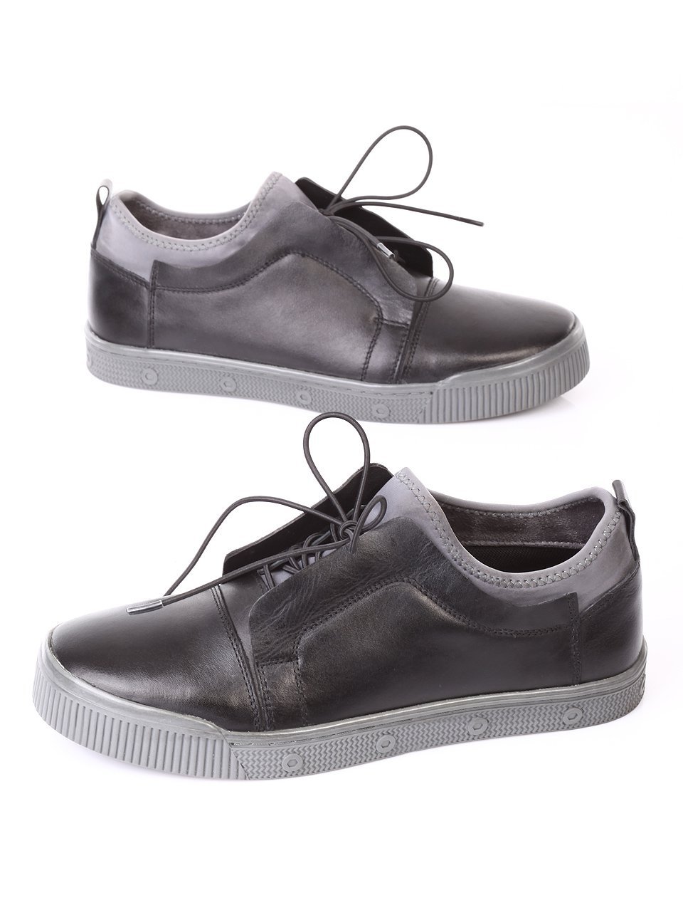 Ежедневни мъжки обувки от естествена кожа в черно и синьо 7N-17834 black/grey
