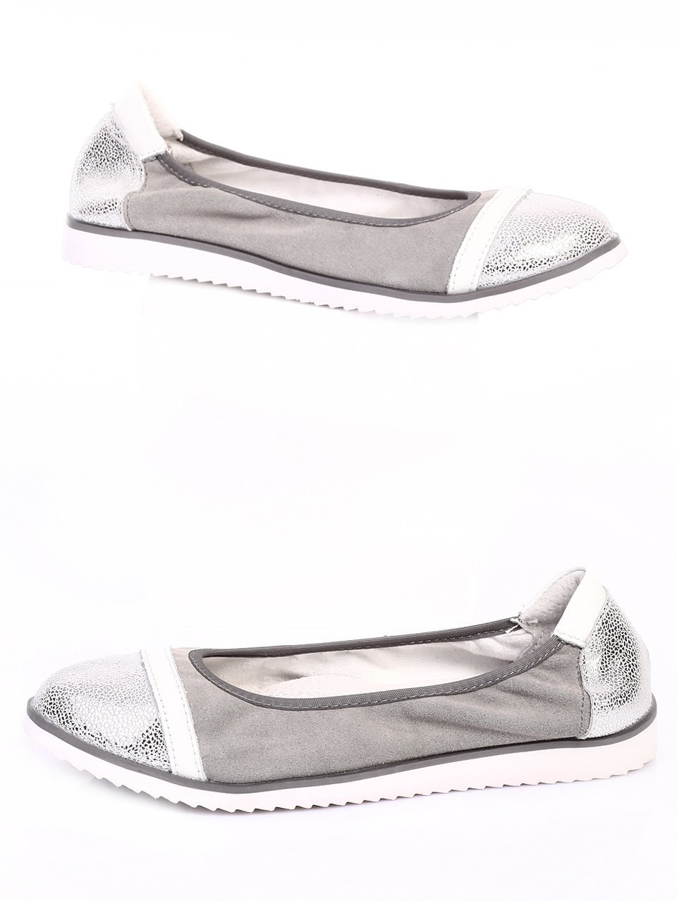 Ежедневни дамски обувки от естествен велур 3AF-17046 grey/silver