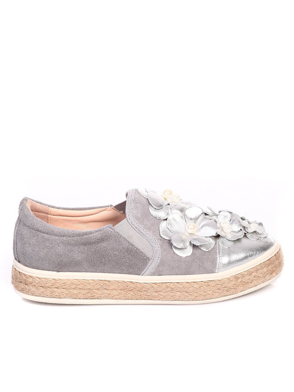 Дамски обувки от естествена кожа и естествен велур 3AT-17628 silver/grey