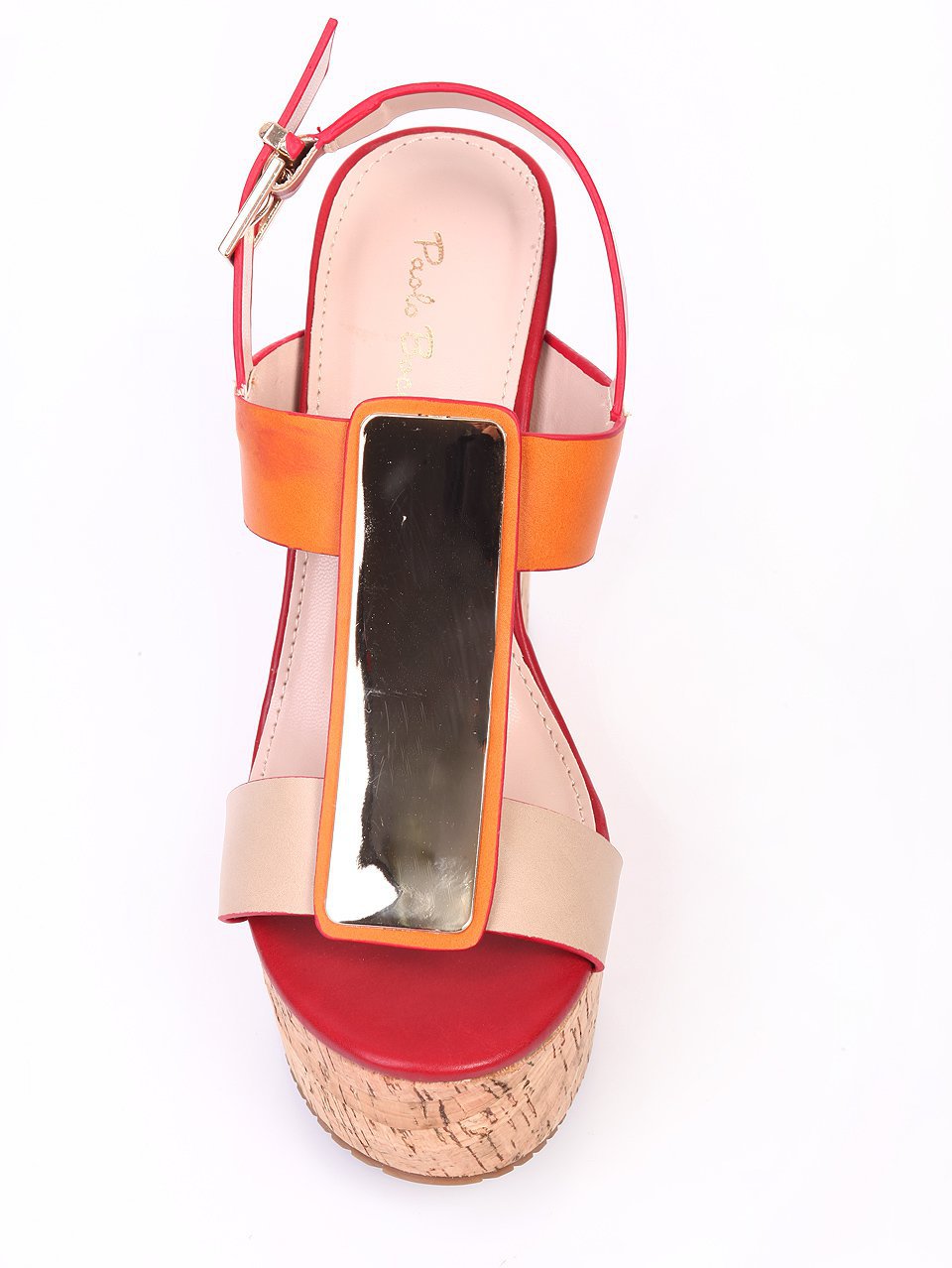 Елегантни дамски сандали н аплатформа в черно и бежово 4L-16274 red/beige/orange