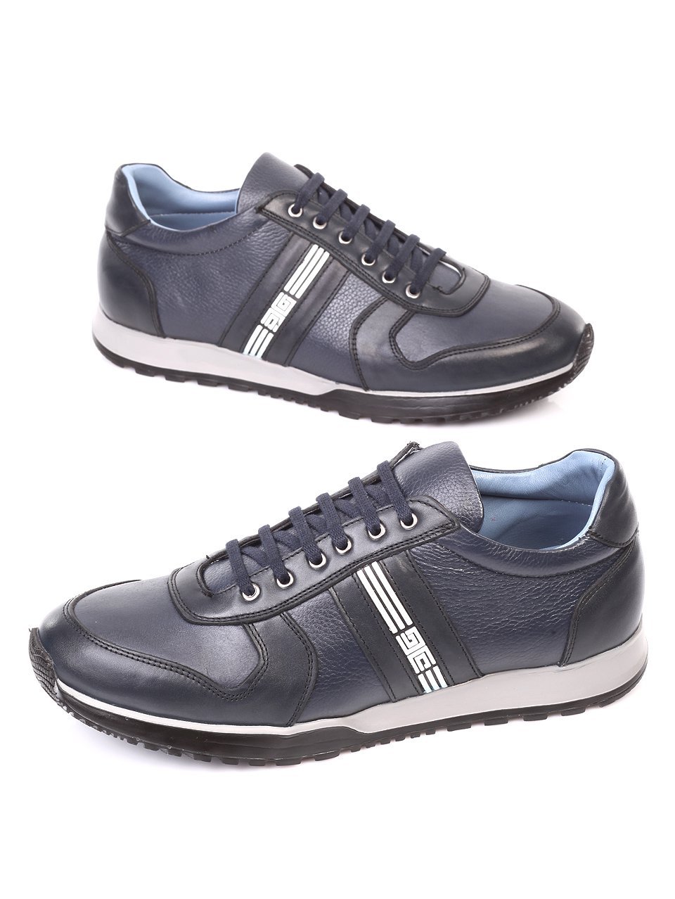 Ежедневни мъжки обувки от естествена кожа в синьо 7AT-171188 dk.blue