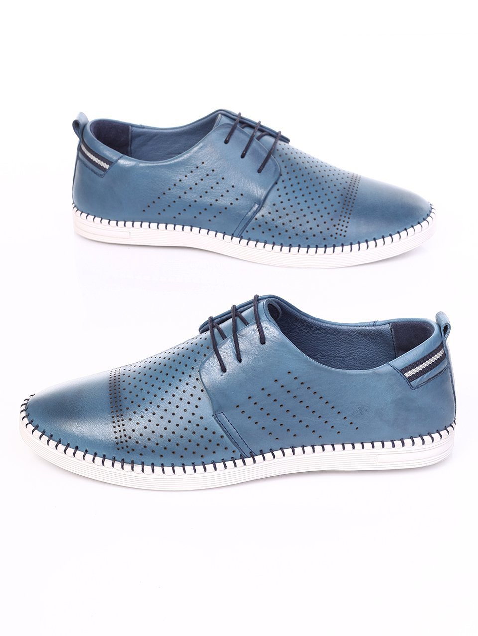 Спортно-елегантни мъжки обувки от естествена кожа 7AT-17600 lt.blue