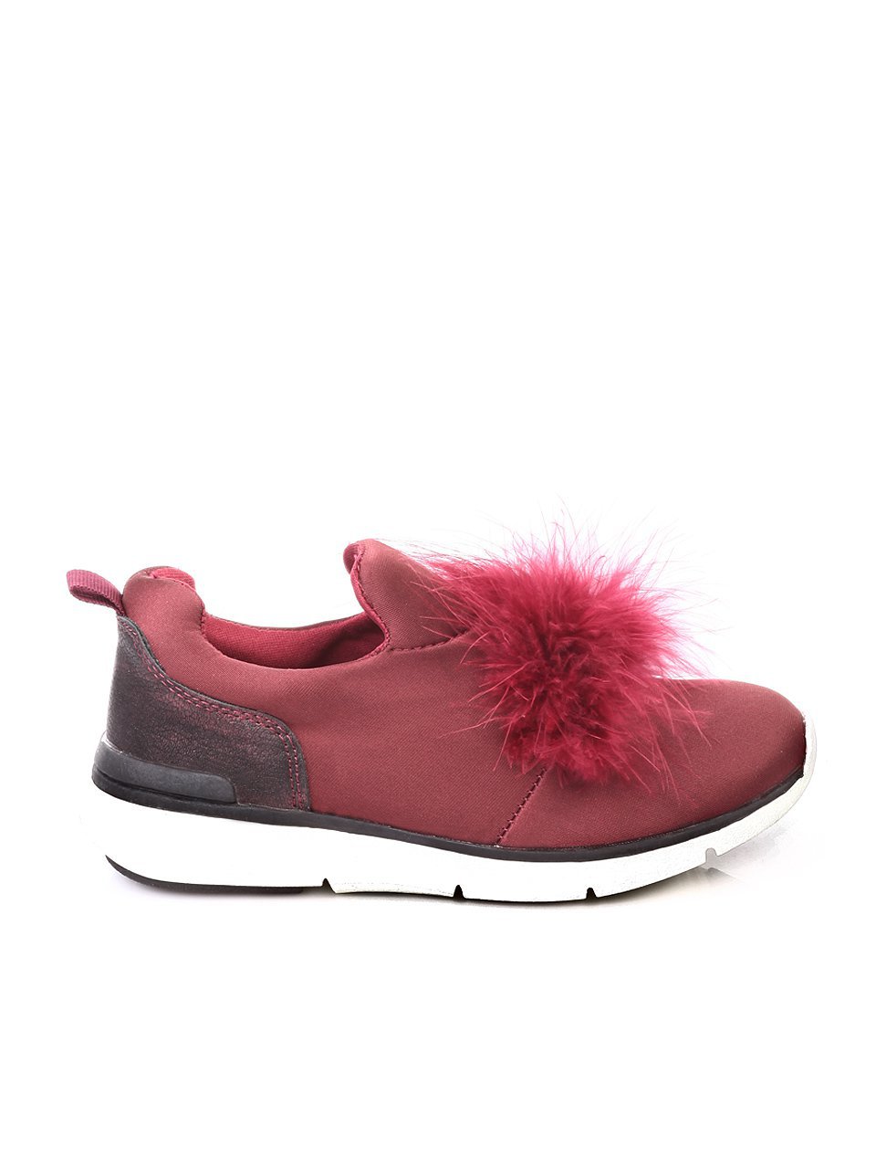 Ежедневни детски обувки с естествен пух в червено 18P-17709 burgundy