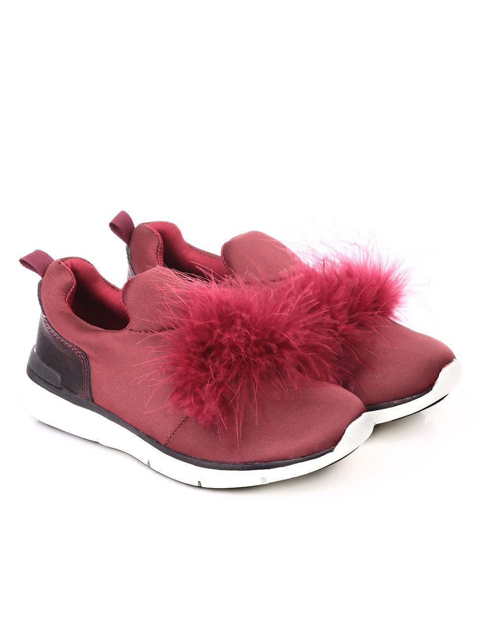 Ежедневни детски обувки с естествен пух в червено 18P-17709 burgundy