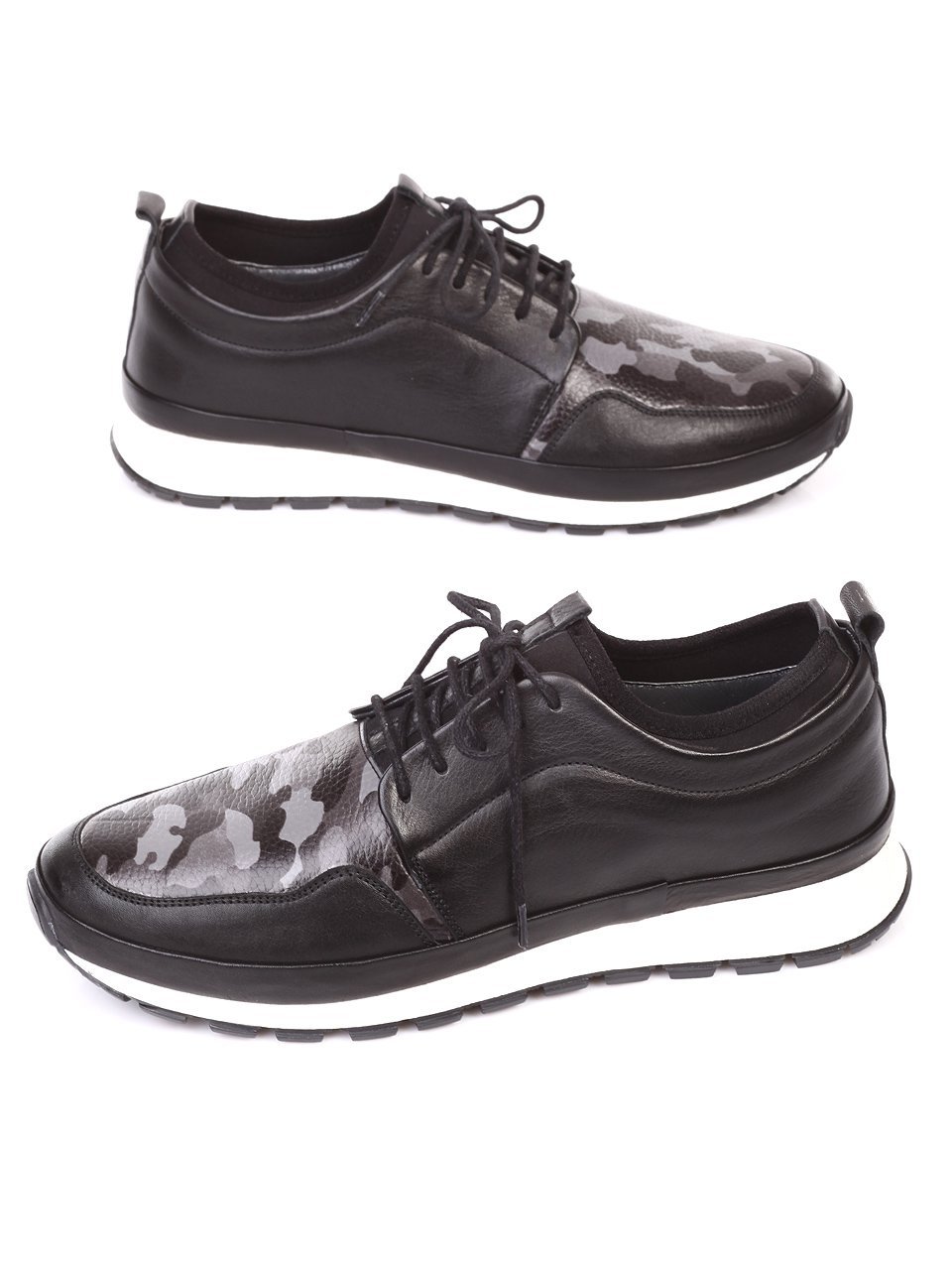 Ежедневни мъжки обувки от естествена кожа в черно 7AT-18561 mix