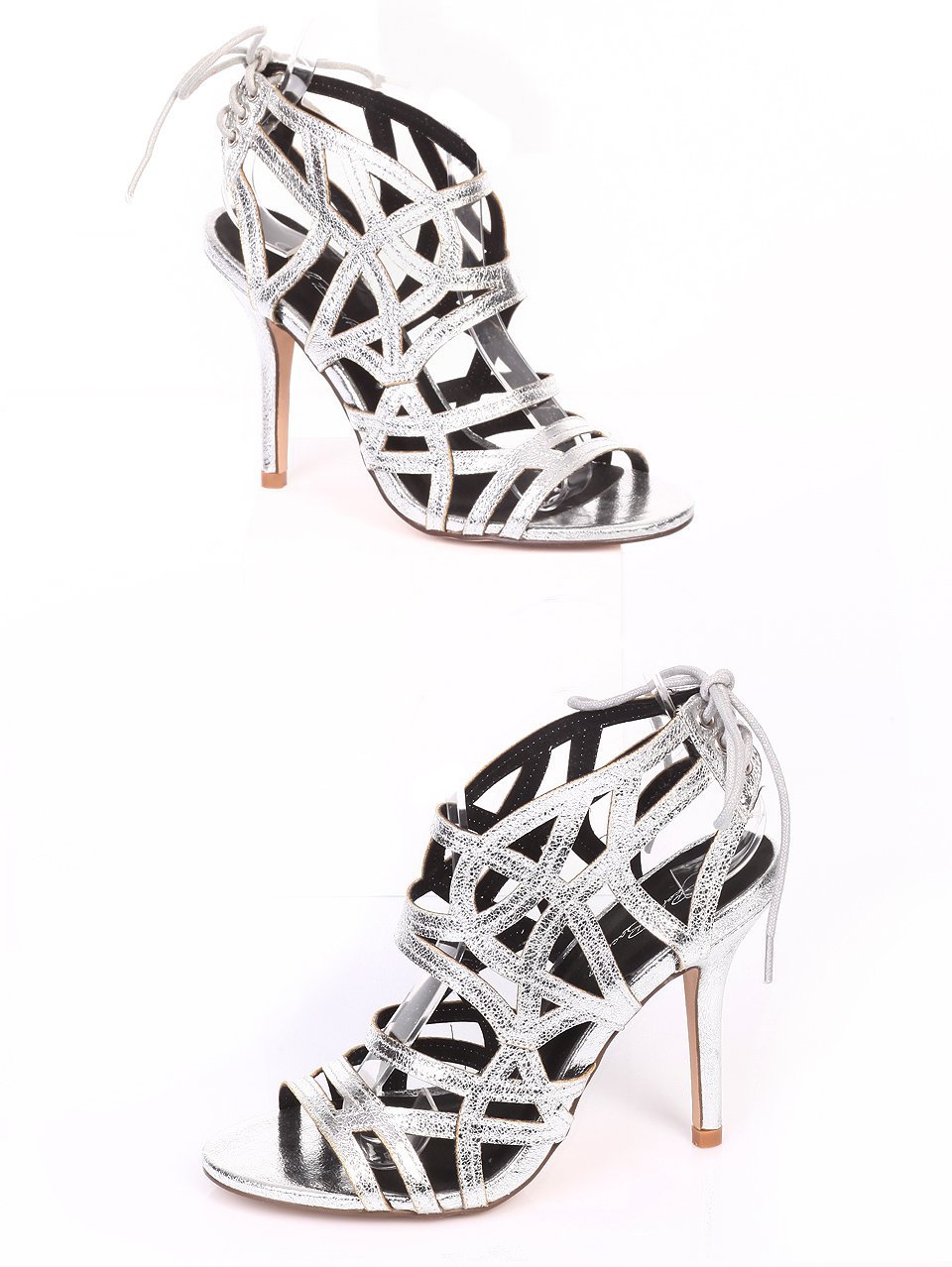 Елегантни дамски сандали на ток в сребристо 4B-16186 silver