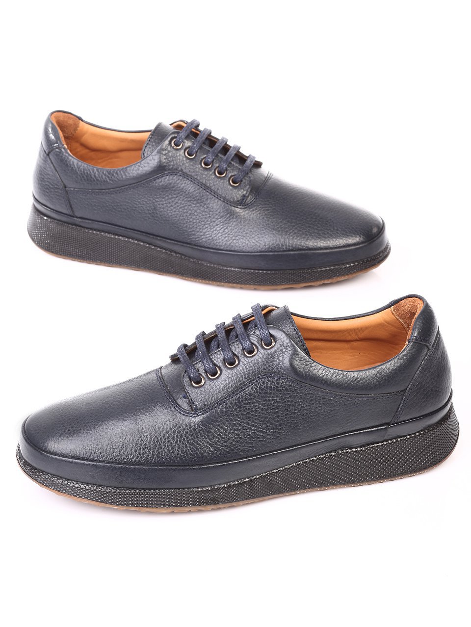 Ежедневни мъжки обувки от естествена кожа  в синьо 7AT-171175 dk.blue