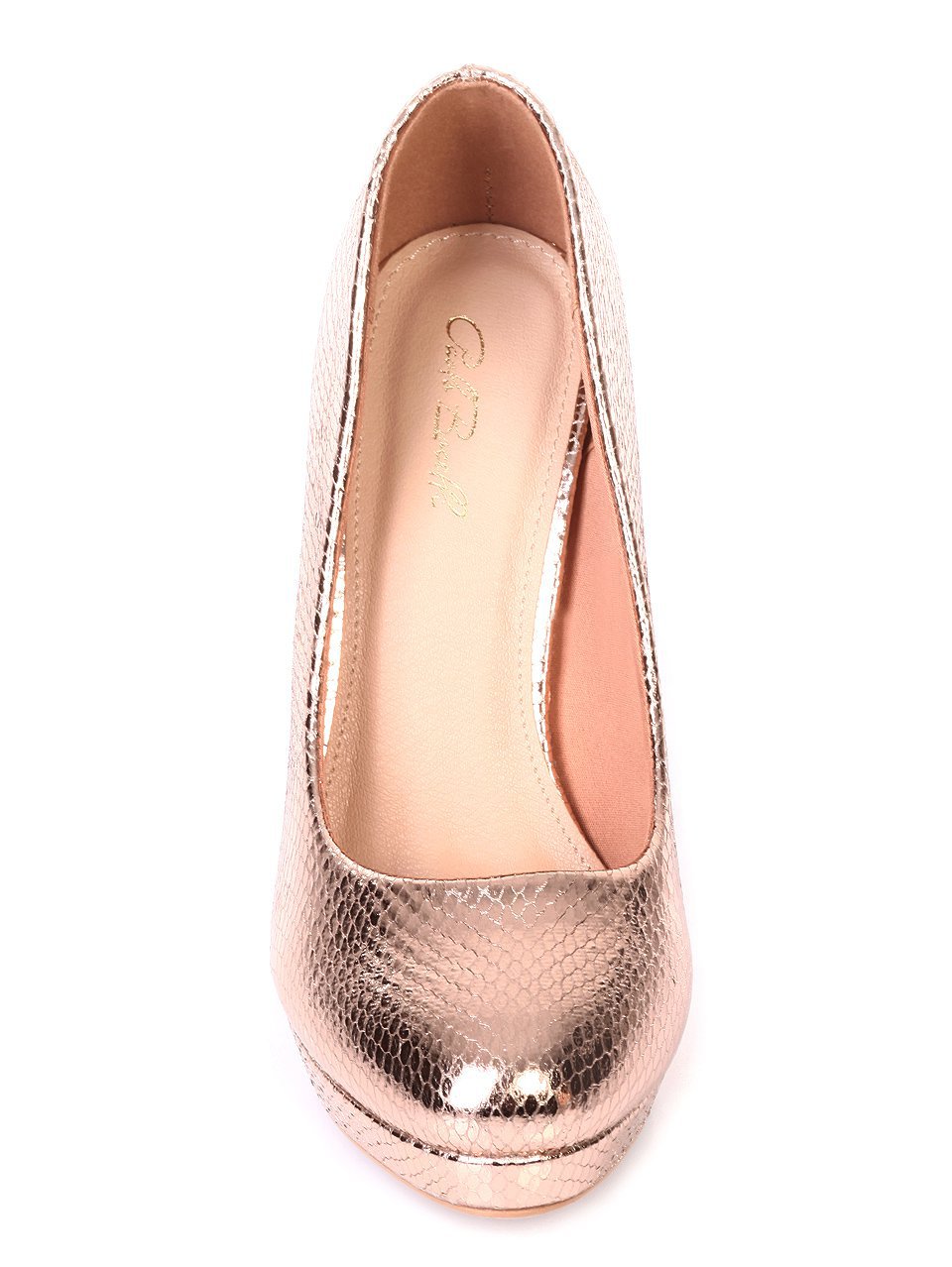 Елегантни дамски обувки на ток в розово-златисто 3M-18008 rose gold