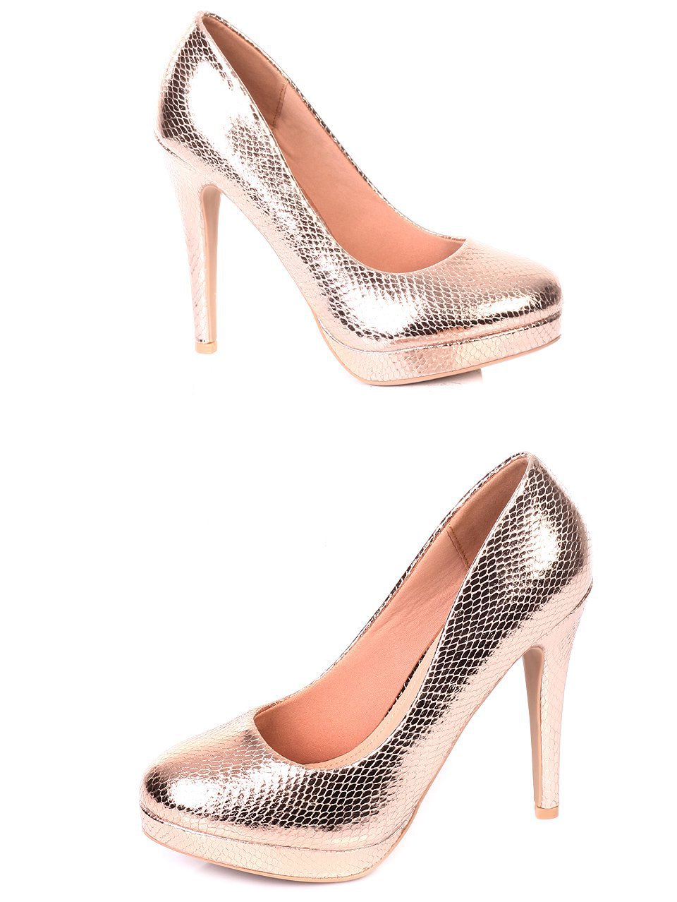 Елегантни дамски обувки на ток в розово-златисто 3M-18008 rose gold
