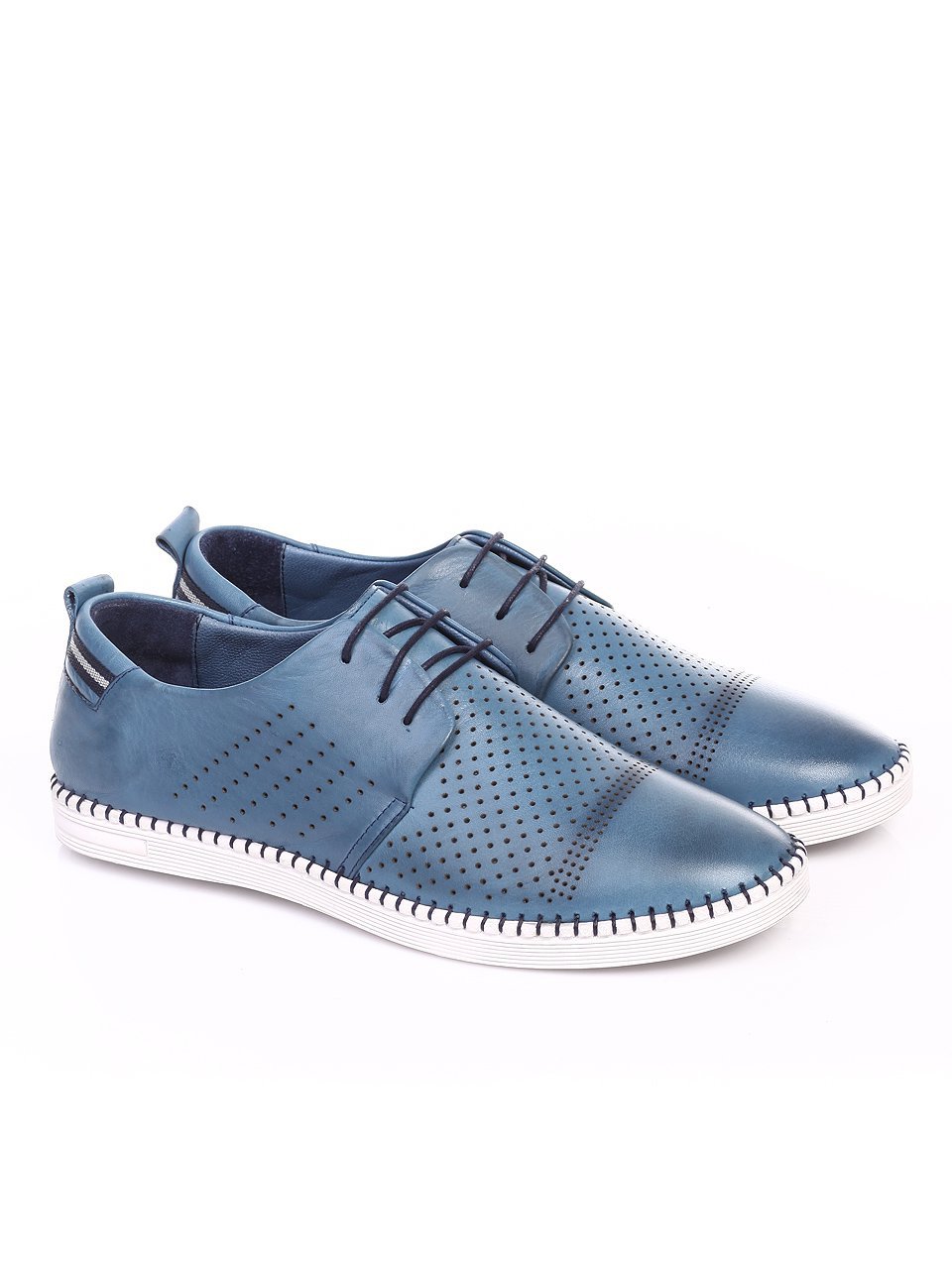 Спортно-елегантни мъжки обувки от естествена кожа 7AT-17600 lt.blue