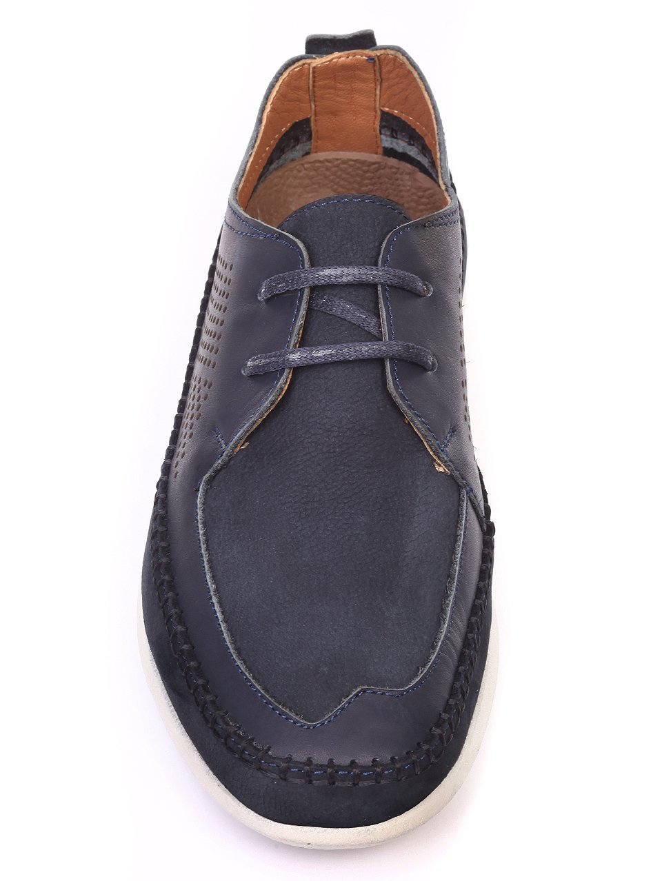 Мъжки обувки от естествена кожа и естествен набук 7AT-18528 navy